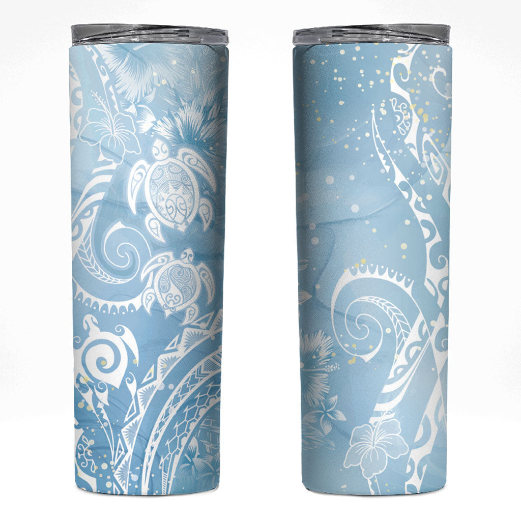 Aloha Hawaii Turtles Floral Skinny Tumbler Aqua Marbles Glaze