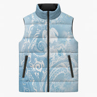 Aloha Hawaii Turtles Floral Sleeveless Puffer Jacket Aqua Marbles Glaze