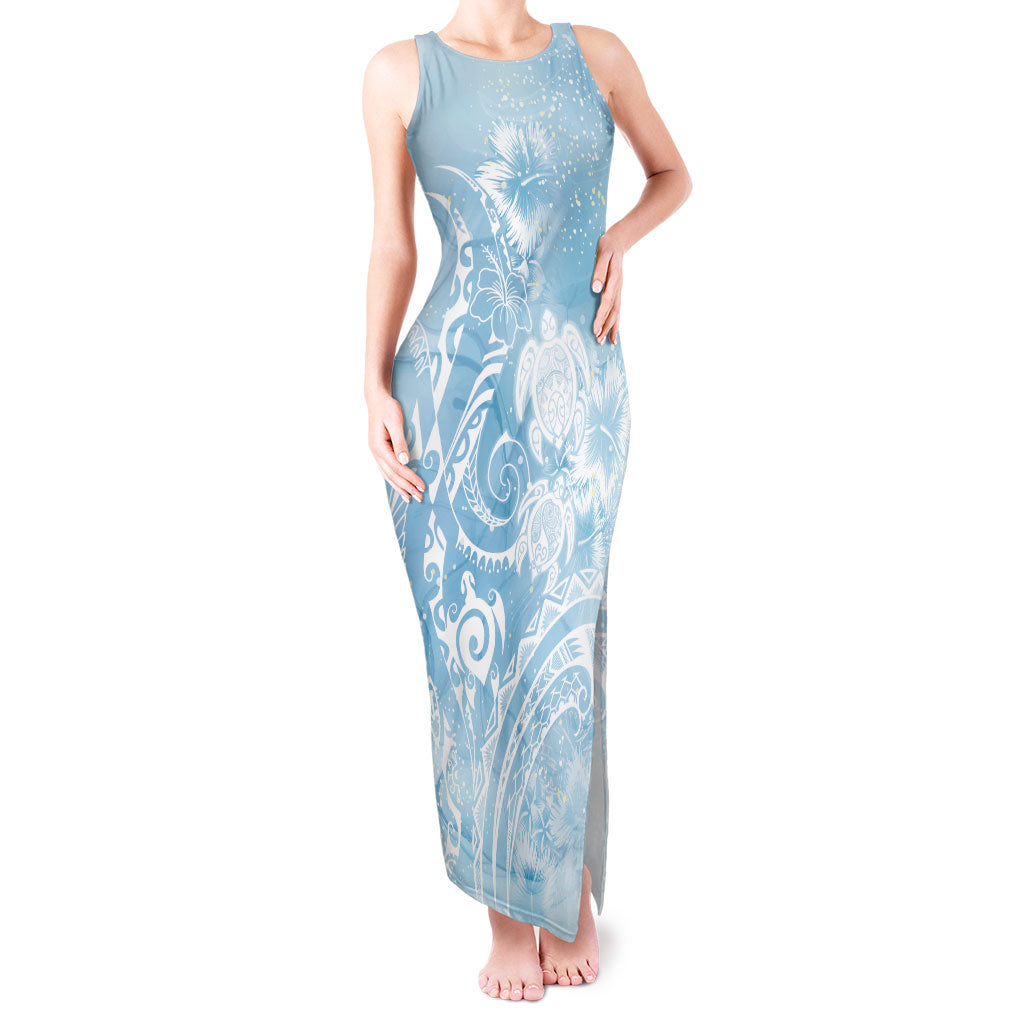 Aloha Hawaii Turtles Floral Tank Maxi Dress Aqua Marbles Glaze LT7 Women Aqua - Polynesian Pride