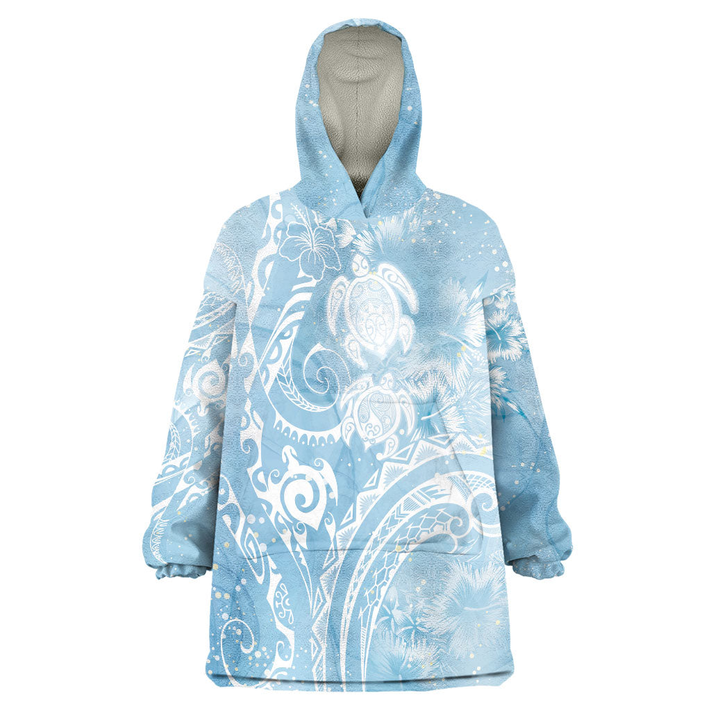 Aloha Hawaii Turtles Floral Wearable Blanket Hoodie Aqua Marbles Glaze