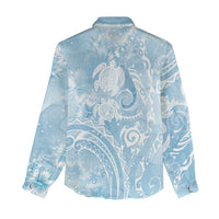 Aloha Hawaii Turtles Floral Women Casual Shirt Aqua Marbles Glaze LT7 - Polynesian Pride