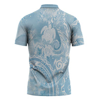 Aloha Hawaii Turtles Floral Zipper Polo Shirt Aqua Marbles Glaze