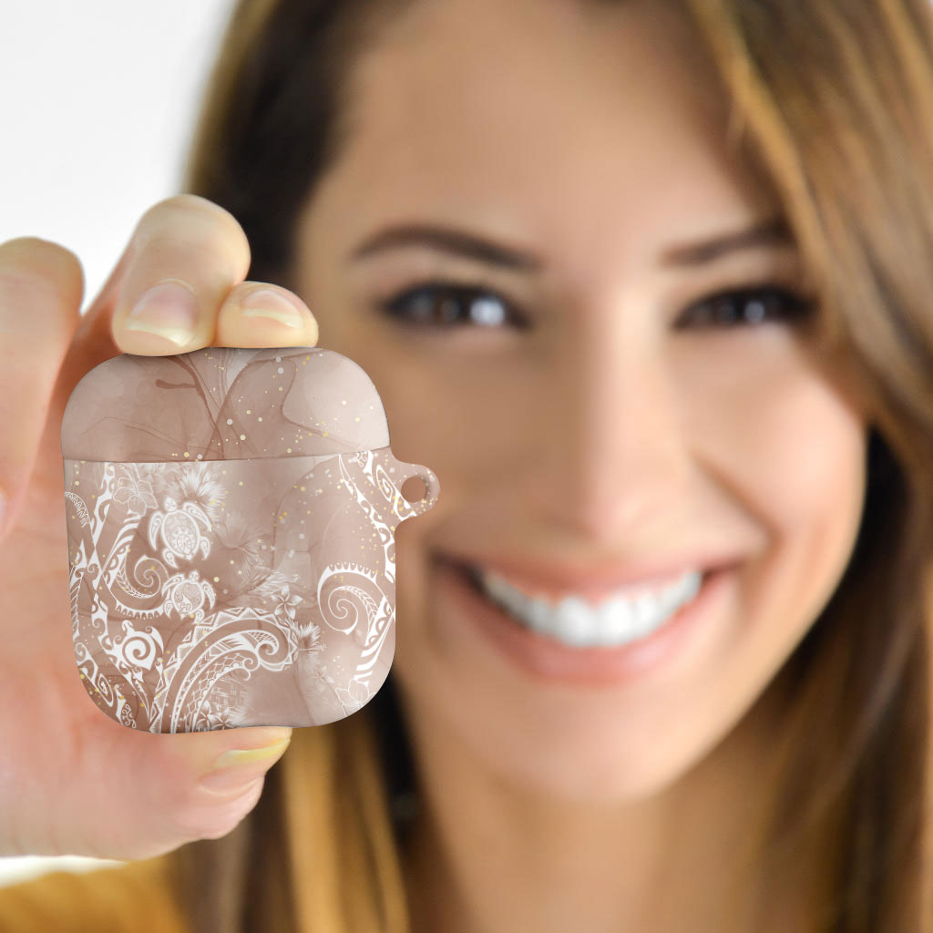 Aloha Hawaii Turtles Floral AirPods Case Taupe Marbles Glaze
