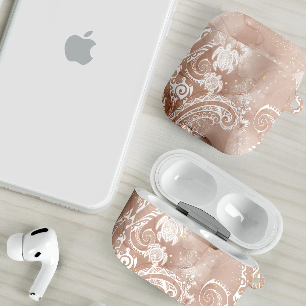 Aloha Hawaii Turtles Floral AirPods Case Taupe Marbles Glaze