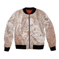 Aloha Hawaii Turtles Floral Bomber Jacket Taupe Marbles Glaze