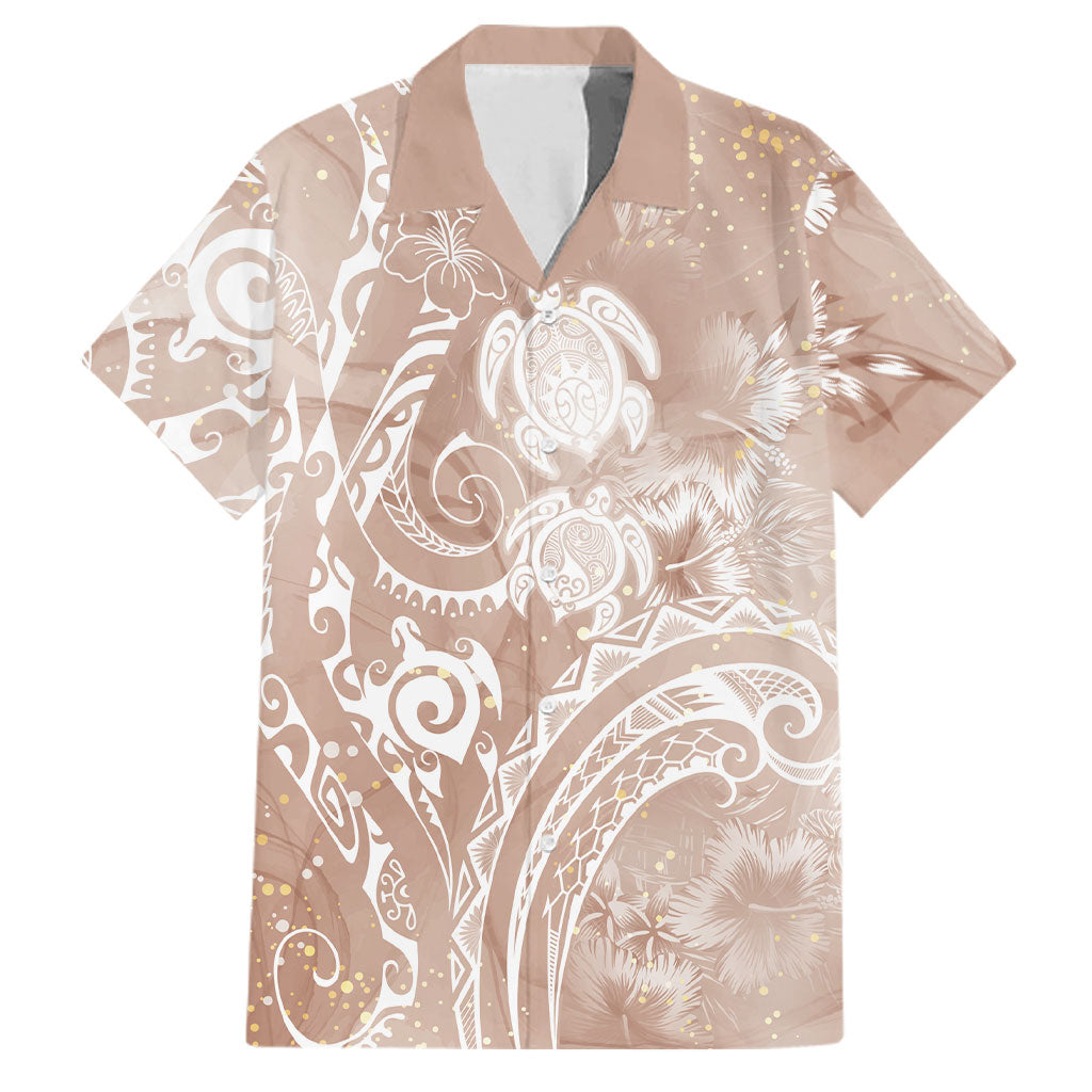 Aloha Hawaii Turtles Floral Family Matching Long Sleeve Bodycon Dress and Hawaiian Shirt Taupe Marbles Glaze