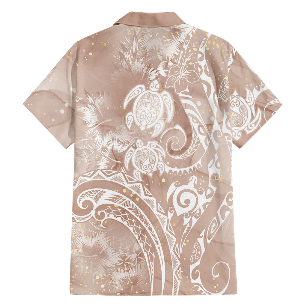 Aloha Hawaii Turtles Floral Family Matching Long Sleeve Bodycon Dress and Hawaiian Shirt Taupe Marbles Glaze