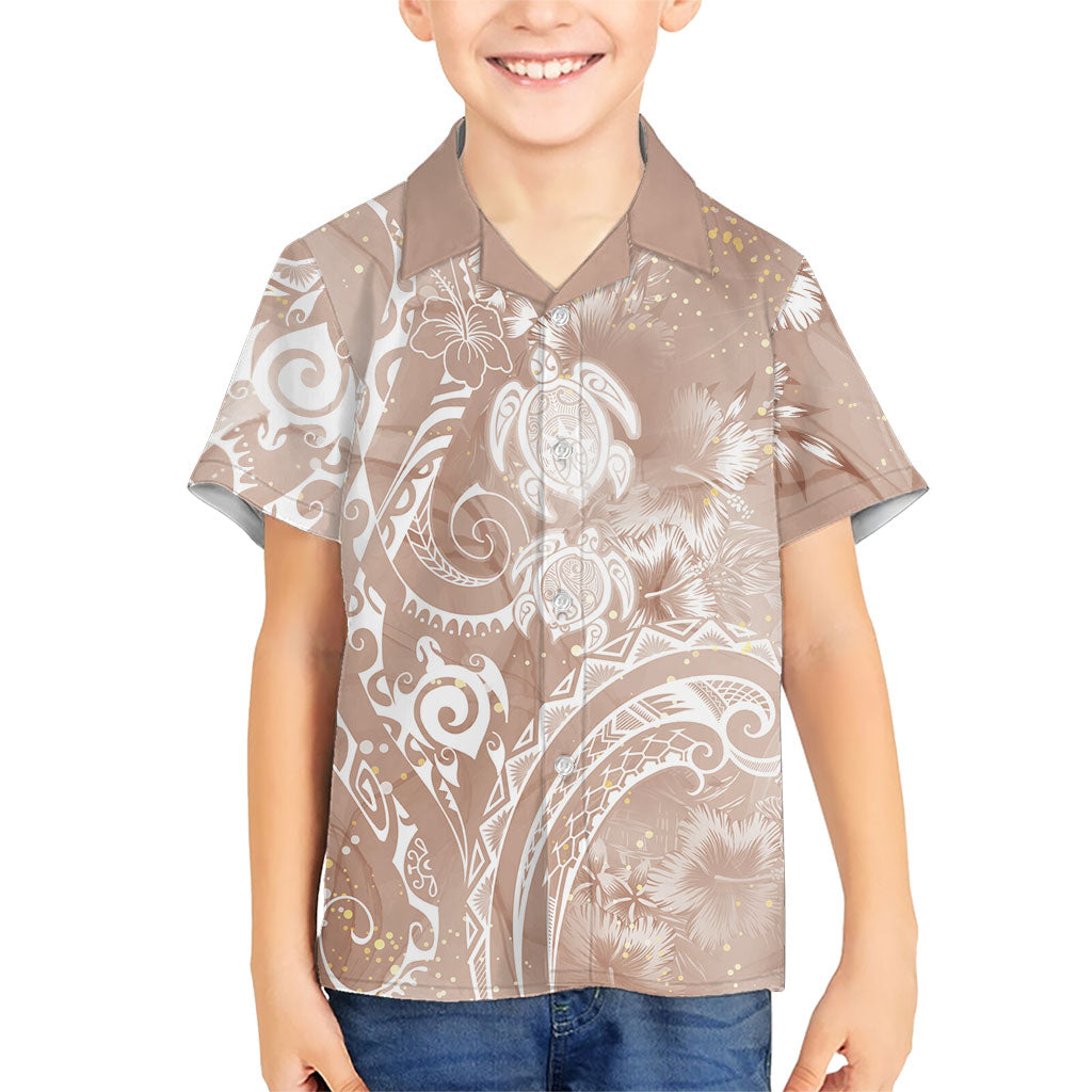 Aloha Hawaii Turtles Floral Family Matching Off Shoulder Maxi Dress and Hawaiian Shirt Taupe Marbles Glaze