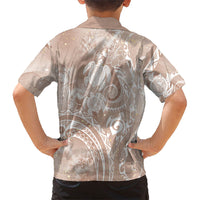 Aloha Hawaii Turtles Floral Family Matching Off Shoulder Short Dress and Hawaiian Shirt Taupe Marbles Glaze
