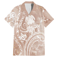Aloha Hawaii Turtles Floral Family Matching Off Shoulder Short Dress and Hawaiian Shirt Taupe Marbles Glaze