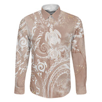 Aloha Hawaii Turtles Floral Family Matching Off Shoulder Short Dress and Hawaiian Shirt Taupe Marbles Glaze
