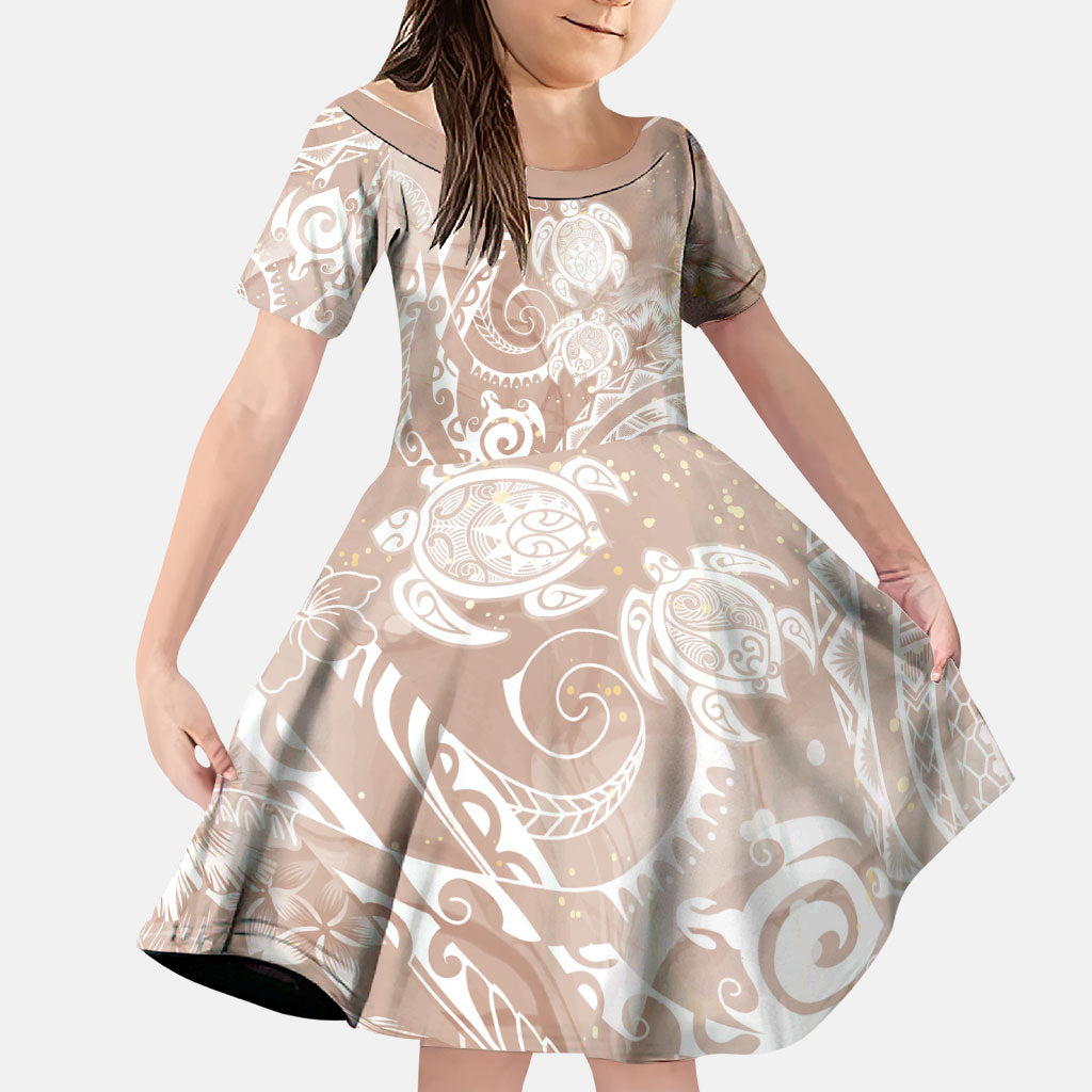 Aloha Hawaii Turtles Floral Family Matching Tank Maxi Dress and Hawaiian Shirt Taupe Marbles Glaze