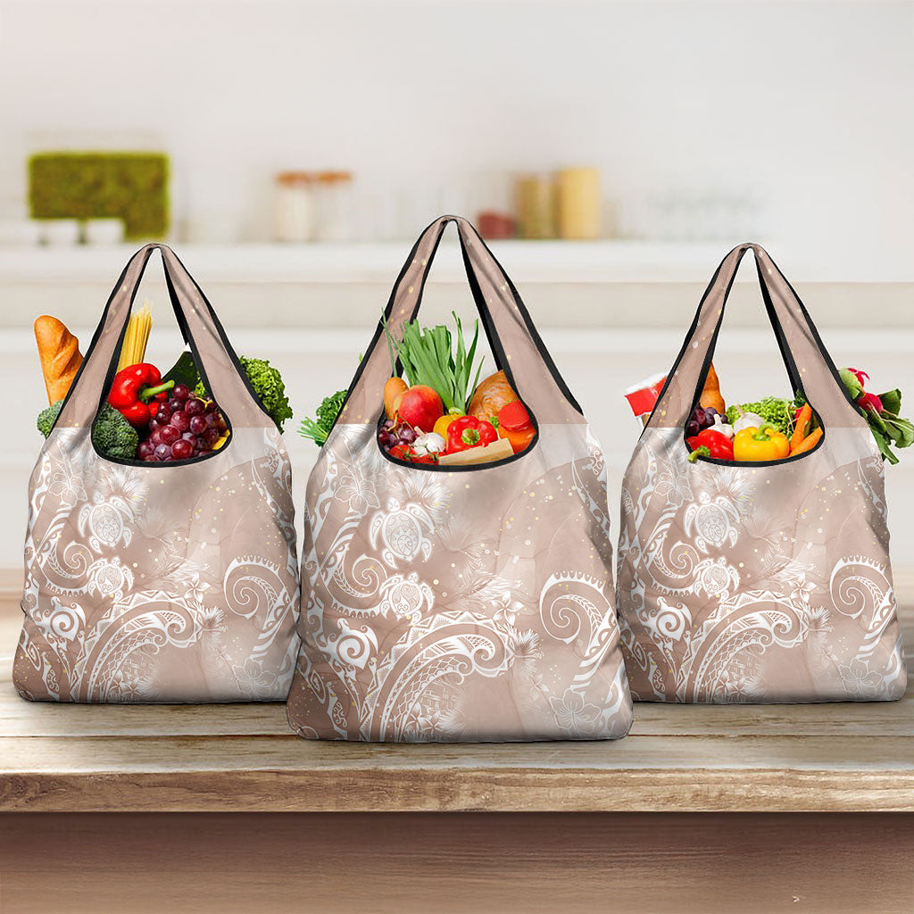 Aloha Hawaii Turtles Floral Grocery Bag Taupe Marbles Glaze