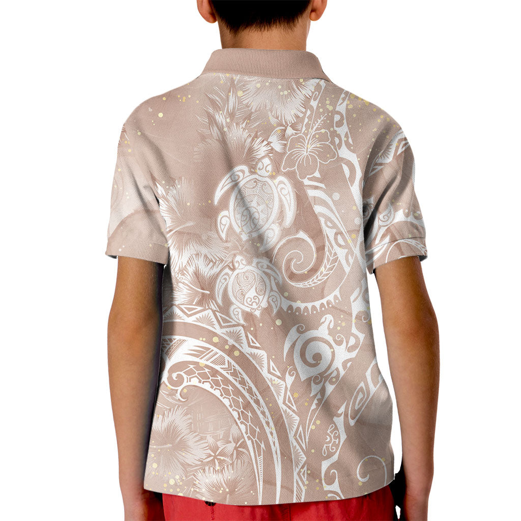 Aloha Hawaii Turtles Floral Kid Polo Shirt Taupe Marbles Glaze