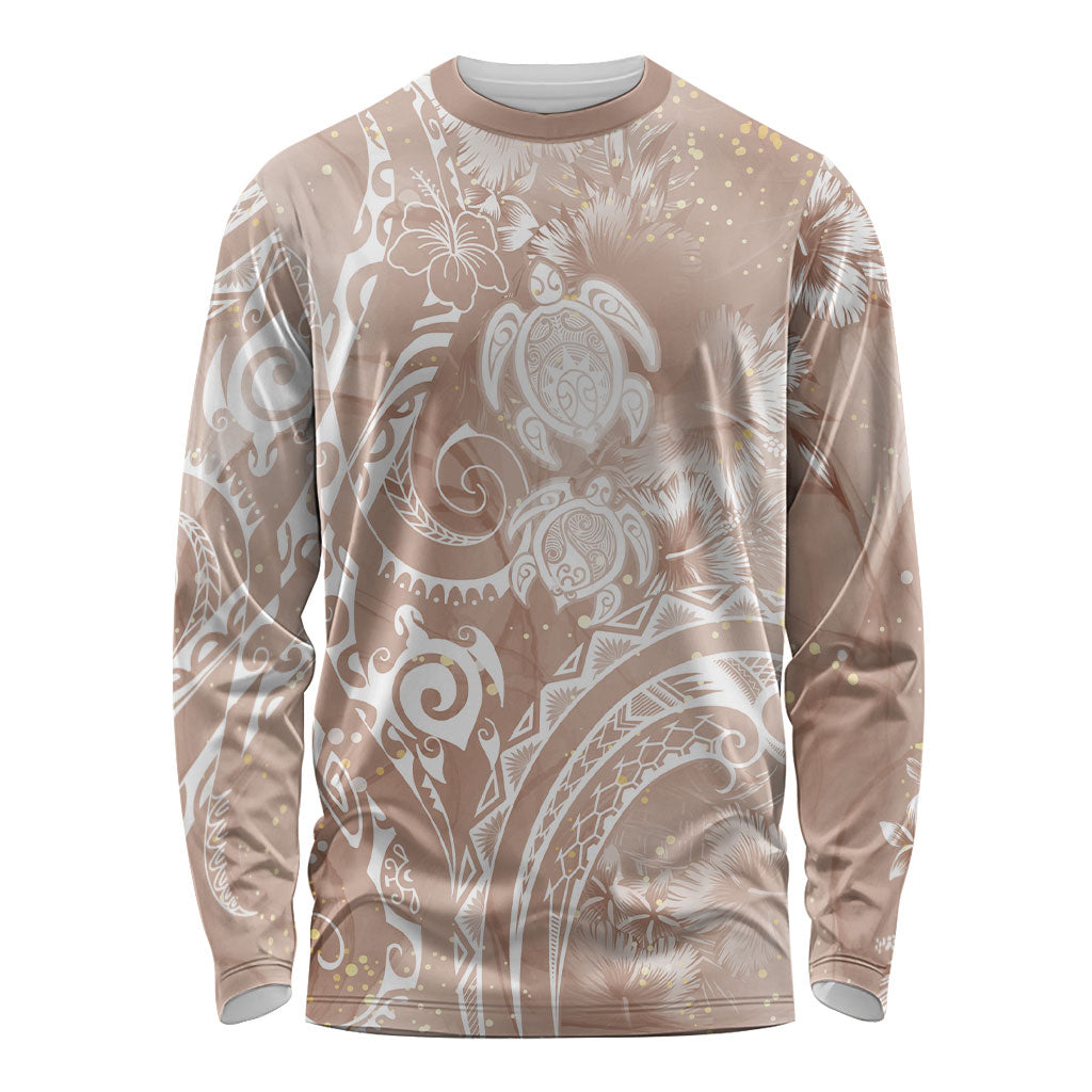 Aloha Hawaii Turtles Floral Long Sleeve Shirt Taupe Marbles Glaze LT7 Unisex Taupe - Polynesian Pride