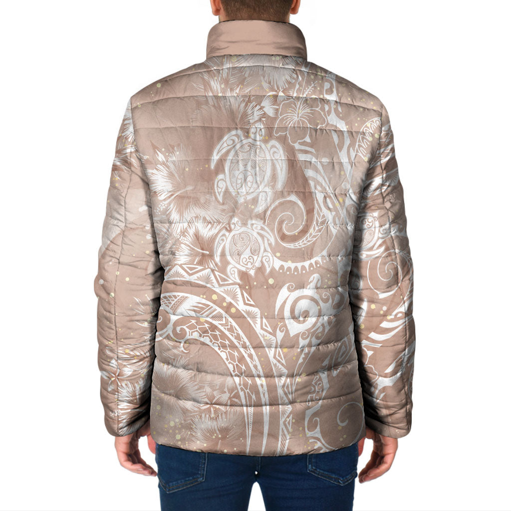 Aloha Hawaii Turtles Floral Padded Jacket Taupe Marbles Glaze