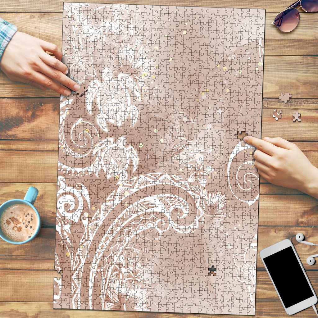 Aloha Hawaii Turtles Floral Puzzle Taupe Marbles Glaze