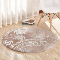 Aloha Hawaii Turtles Floral Round Carpet Taupe Marbles Glaze