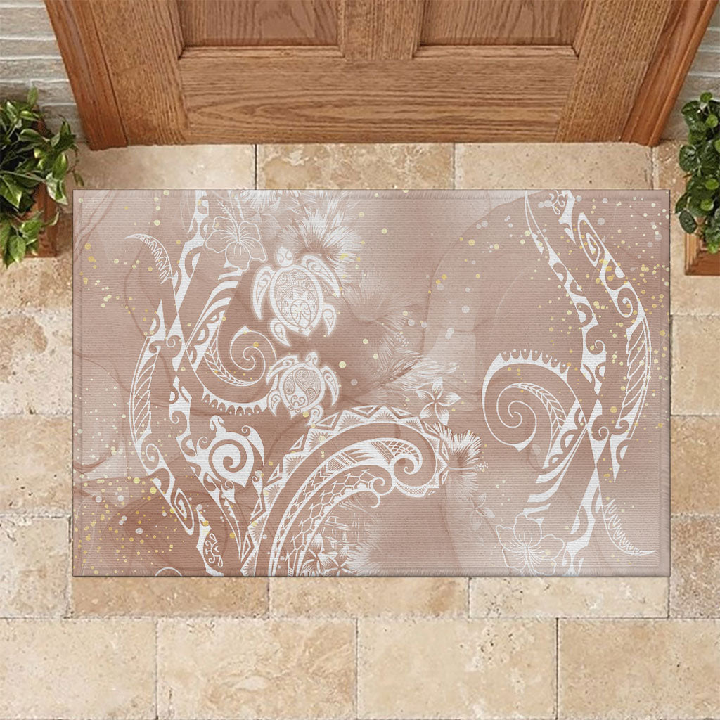 Aloha Hawaii Turtles Floral Rubber Doormat Taupe Marbles Glaze