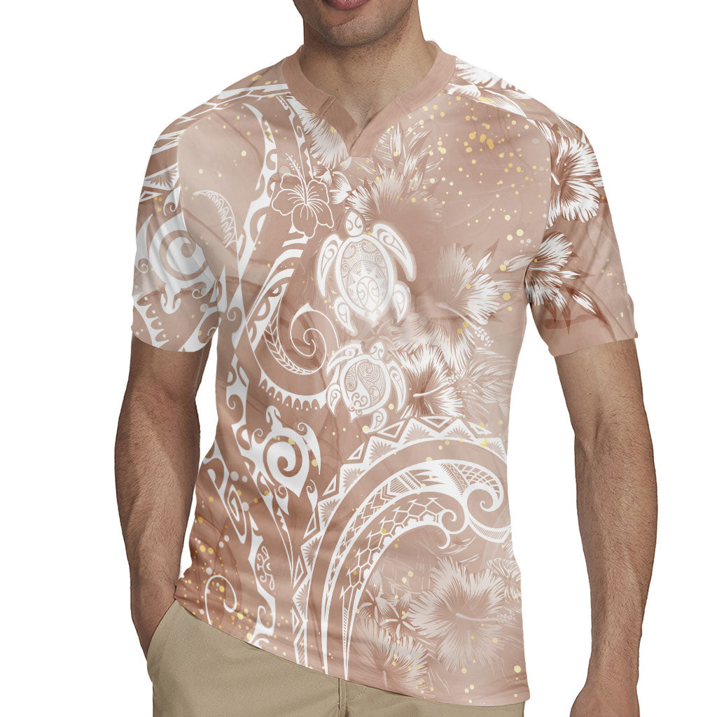 Aloha Hawaii Turtles Floral Rugby Jersey Taupe Marbles Glaze