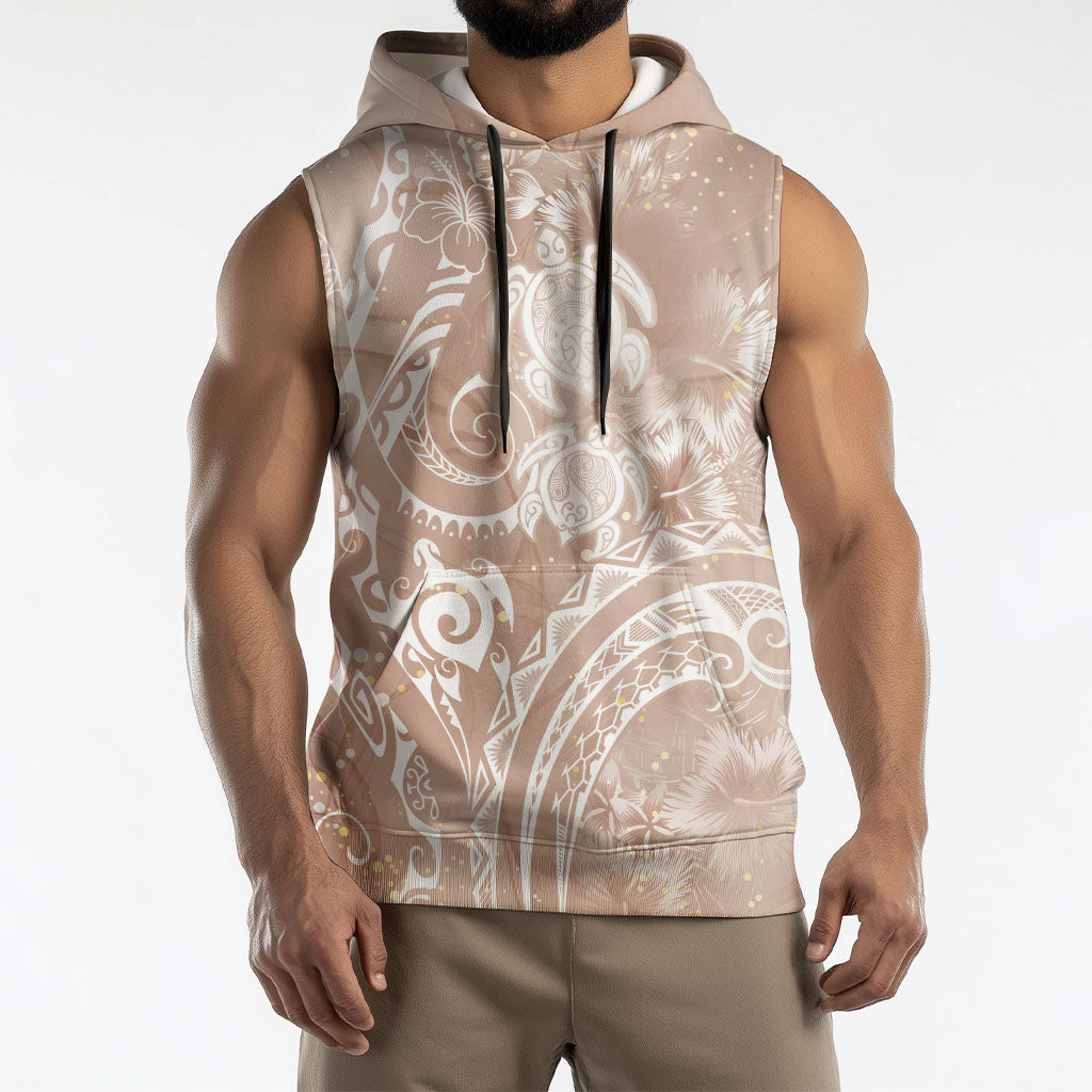 Aloha Hawaii Turtles Floral Sleeveless Hoodie Taupe Marbles Glaze