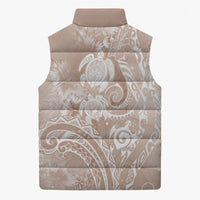 Aloha Hawaii Turtles Floral Sleeveless Puffer Jacket Taupe Marbles Glaze