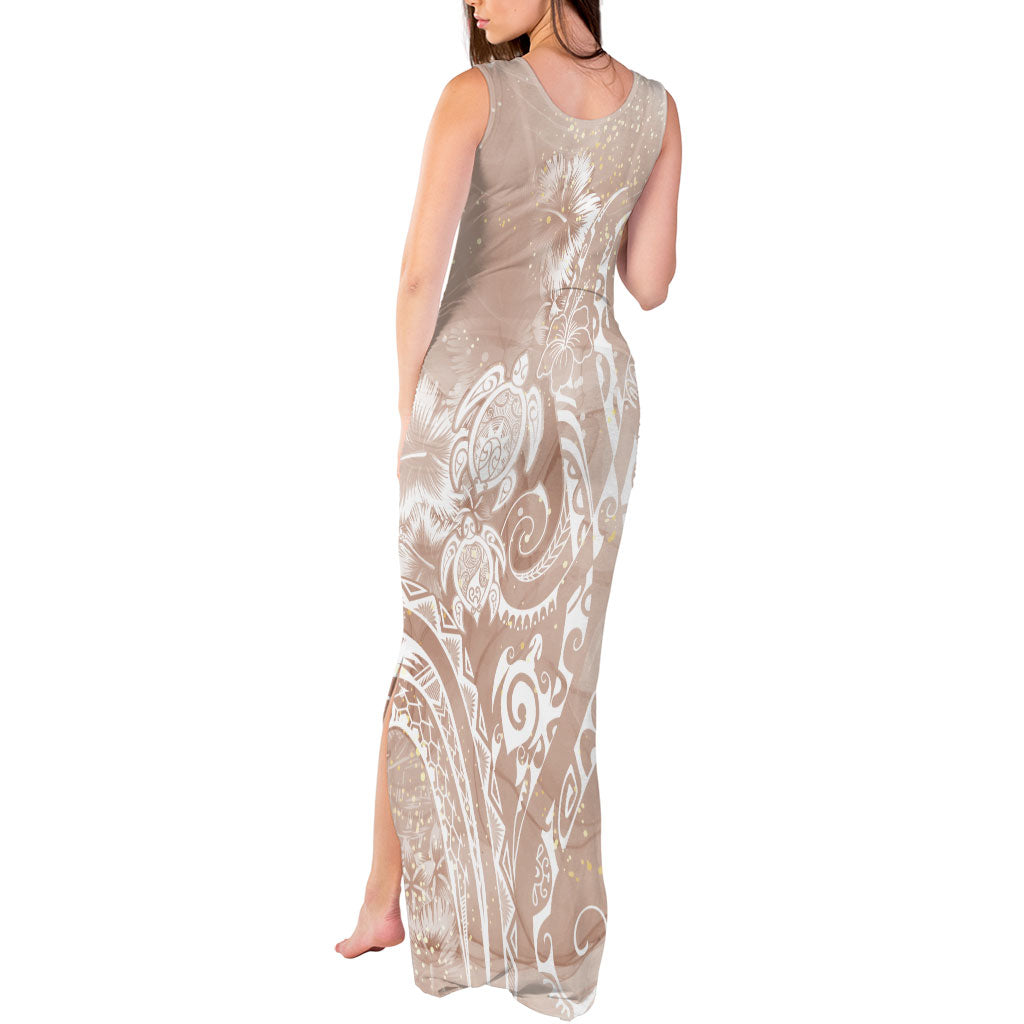 Aloha Hawaii Turtles Floral Tank Maxi Dress Taupe Marbles Glaze