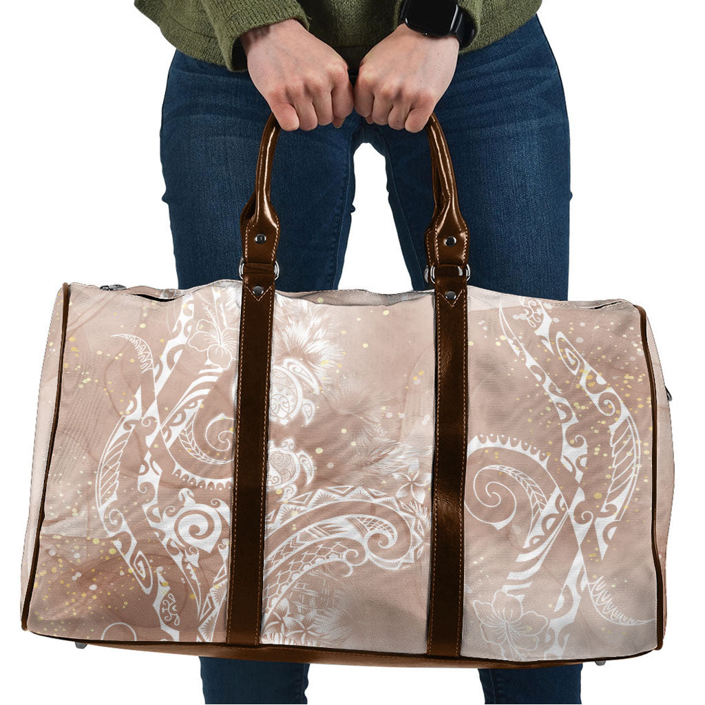 Aloha Hawaii Turtles Floral Travel Bag Taupe Marbles Glaze
