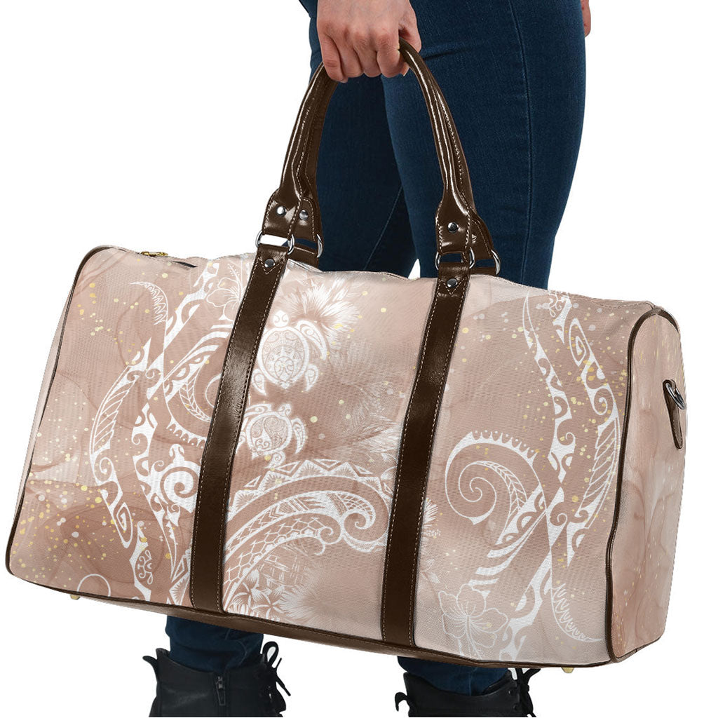 Aloha Hawaii Turtles Floral Travel Bag Taupe Marbles Glaze