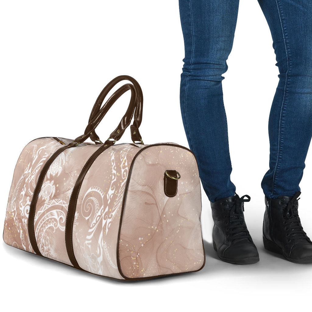 Aloha Hawaii Turtles Floral Travel Bag Taupe Marbles Glaze
