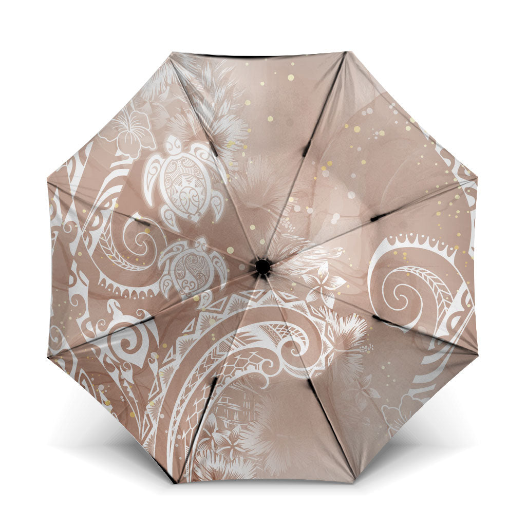Aloha Hawaii Turtles Floral Umbrella Taupe Marbles Glaze