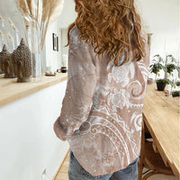 Aloha Hawaii Turtles Floral Women Casual Shirt Taupe Marbles Glaze
