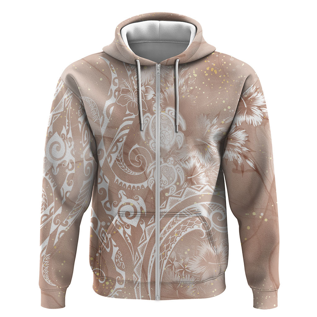Aloha Hawaii Turtles Floral Zip Hoodie Taupe Marbles Glaze LT7 Zip Hoodie Taupe - Polynesian Pride