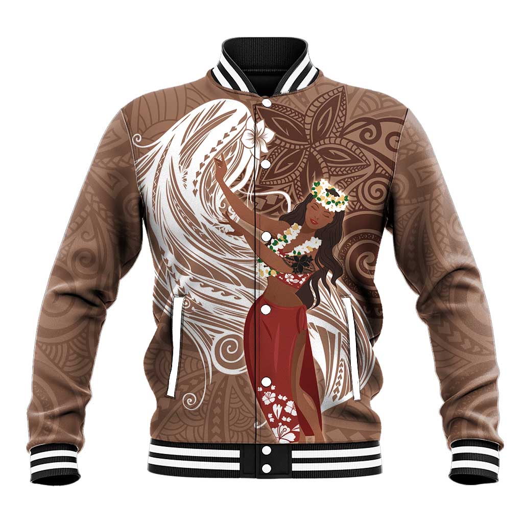 Tahiti Islands Polynesian Plumeria Baseball Jacket Tahitian Vahine 'Ote'a - Beige LT7 Unisex Beige - Polynesian Pride