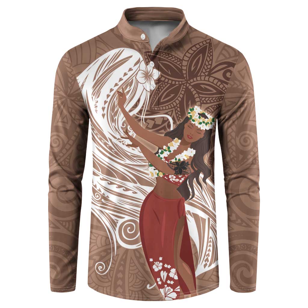 Tahiti Islands Polynesian Plumeria Button Sweatshirt Tahitian Vahine 'Ote'a - Beige LT7 Beige - Polynesian Pride