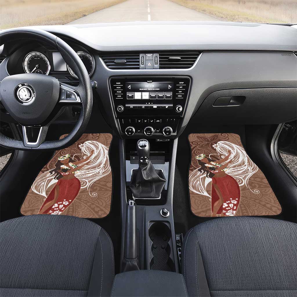 Tahiti Islands Polynesian Plumeria Car Mats Tahitian Vahine 'Ote'a - Beige LT7 Set 2pcs - Front Beige - Polynesian Pride