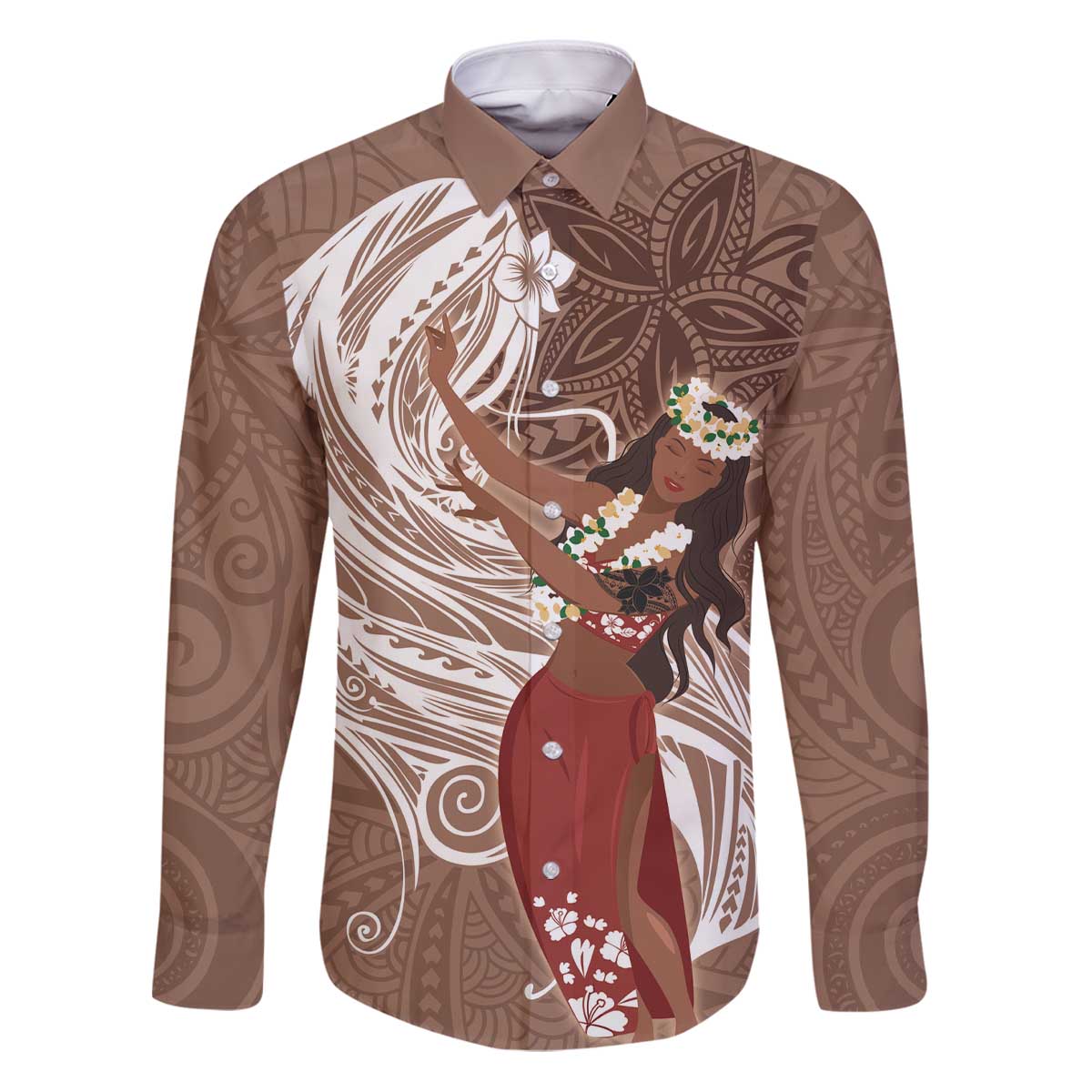 Tahiti Islands Polynesian Plumeria Family Matching Puletasi and Hawaiian Shirt Tahitian Vahine 'Ote'a - Beige