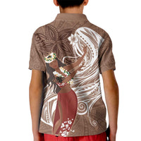 Tahiti Islands Polynesian Plumeria Kid Polo Shirt Tahitian Vahine 'Ote'a - Beige LT7 - Polynesian Pride
