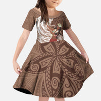Tahiti Islands Polynesian Plumeria Kid Short Sleeve Dress Tahitian Vahine 'Ote'a - Beige LT7 KID Beige - Polynesian Pride