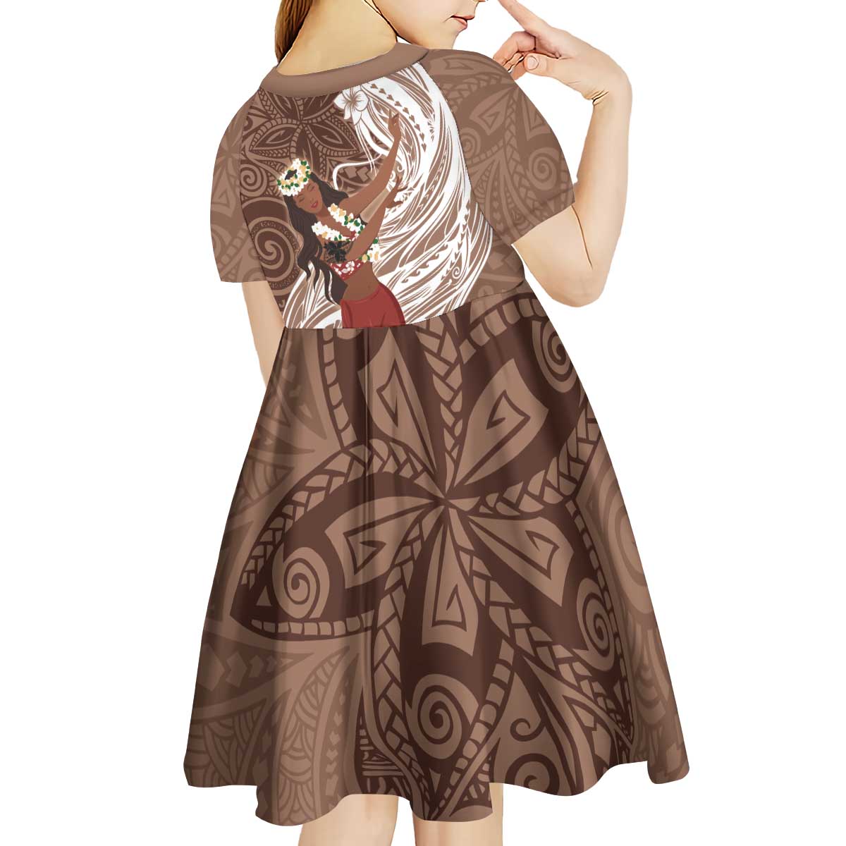 Tahiti Islands Polynesian Plumeria Kid Short Sleeve Dress Tahitian Vahine 'Ote'a - Beige LT7 - Polynesian Pride