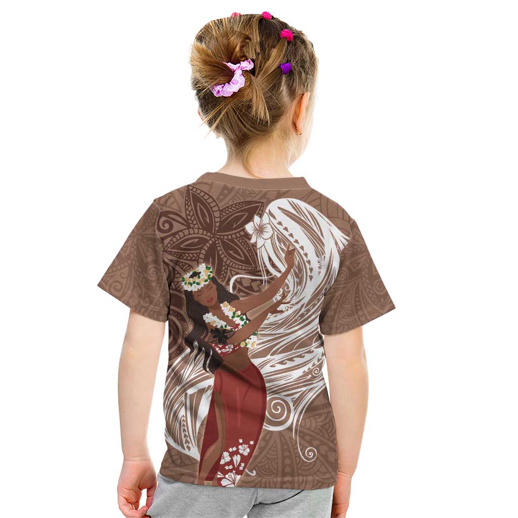 Tahiti Islands Polynesian Plumeria Kid T Shirt Tahitian Vahine 'Ote'a - Beige LT7 - Polynesian Pride