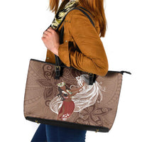 Tahiti Islands Polynesian Plumeria Leather Tote Bag Tahitian Vahine 'Ote'a - Beige LT7 Beige - Polynesian Pride