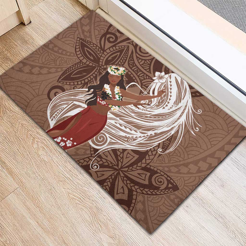Tahiti Islands Polynesian Plumeria Rubber Doormat Tahitian Vahine 'Ote'a - Beige LT7 - Polynesian Pride