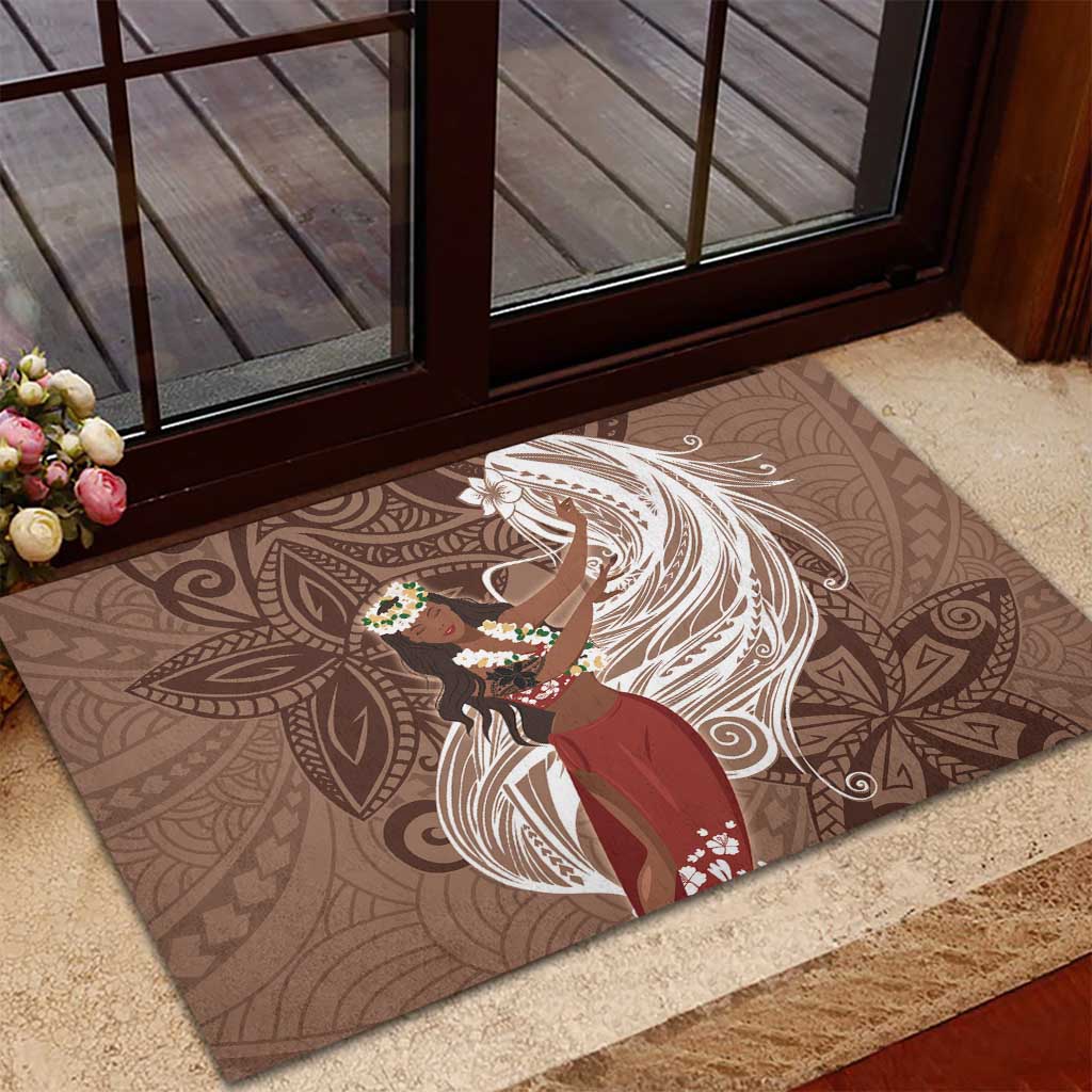 Tahiti Islands Polynesian Plumeria Rubber Doormat Tahitian Vahine 'Ote'a - Beige LT7 - Polynesian Pride