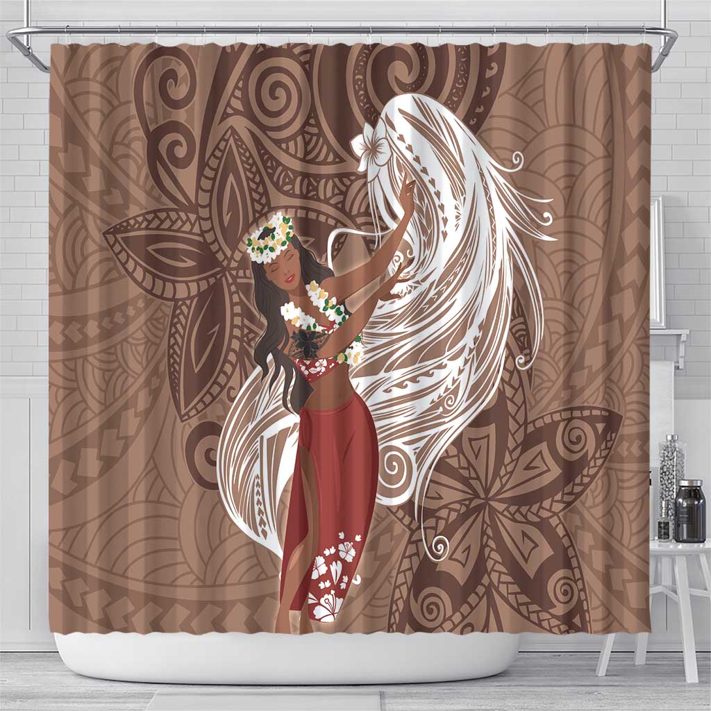 Tahiti Islands Polynesian Plumeria Shower Curtain Tahitian Vahine 'Ote'a - Beige LT7 - Polynesian Pride