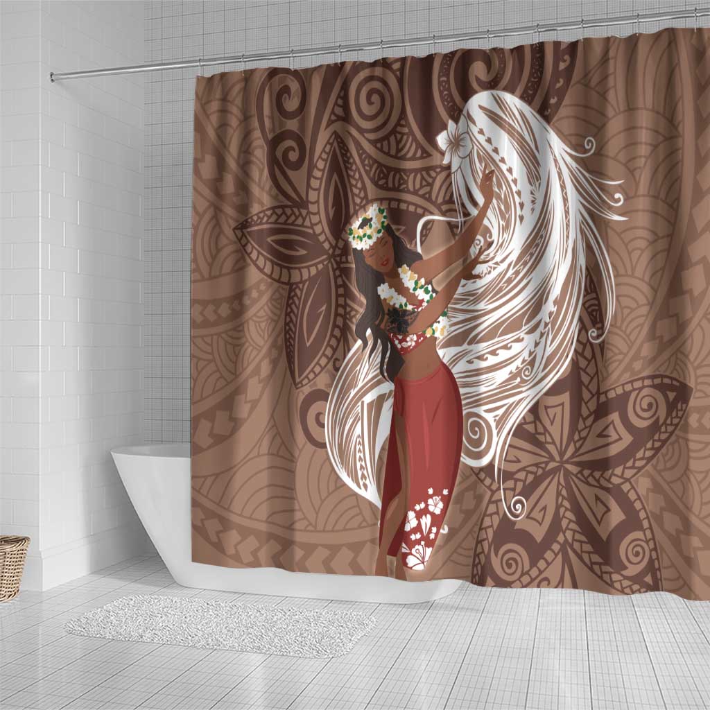 Tahiti Islands Polynesian Plumeria Shower Curtain Tahitian Vahine 'Ote'a - Beige LT7 - Polynesian Pride