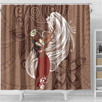 Tahiti Islands Polynesian Plumeria Shower Curtain Tahitian Vahine 'Ote'a - Beige LT7 - Polynesian Pride