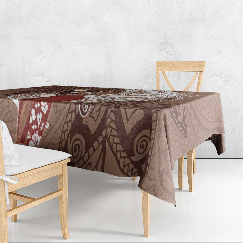 Tahiti Islands Polynesian Plumeria Tablecloth Tahitian Vahine 'Ote'a - Beige