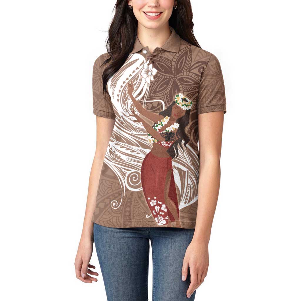 Tahiti Islands Polynesian Plumeria Women Polo Shirt Tahitian Vahine 'Ote'a - Beige