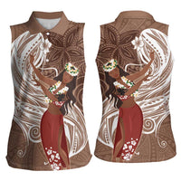Tahiti Islands Polynesian Plumeria Women Sleeveless Polo Shirt Tahitian Vahine 'Ote'a - Beige LT7 - Polynesian Pride